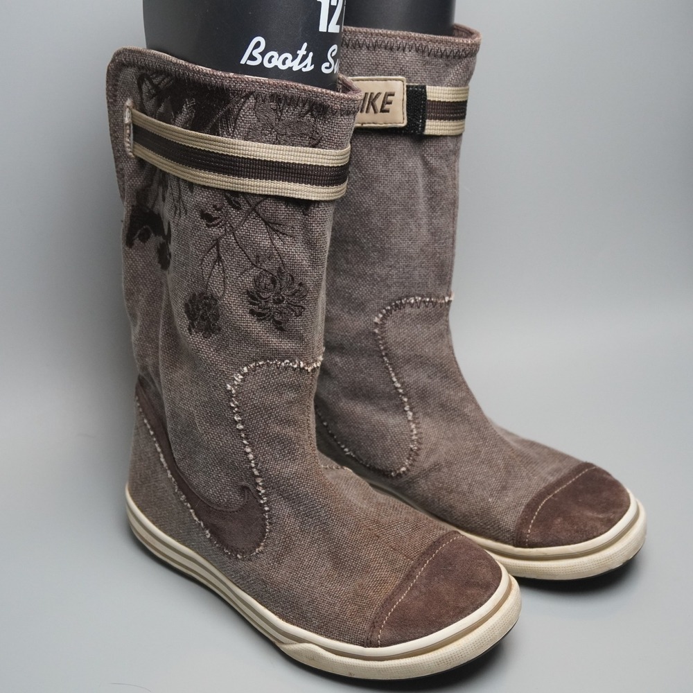 Nike Womens Glencoe Fold Mid Calf Canvas Boots Brown Floral 316394-221 Size 6.5